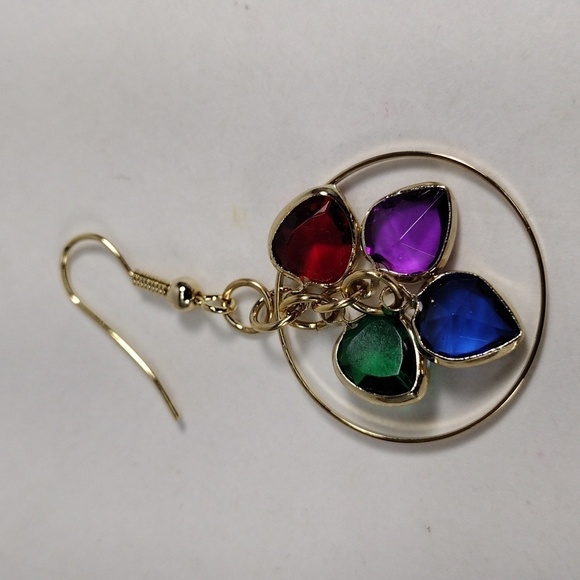 Gold Multicolor Heart Gem Drop Earrings – Dangle Hoop Statement Women's Jewelry - Picture 4 of 5